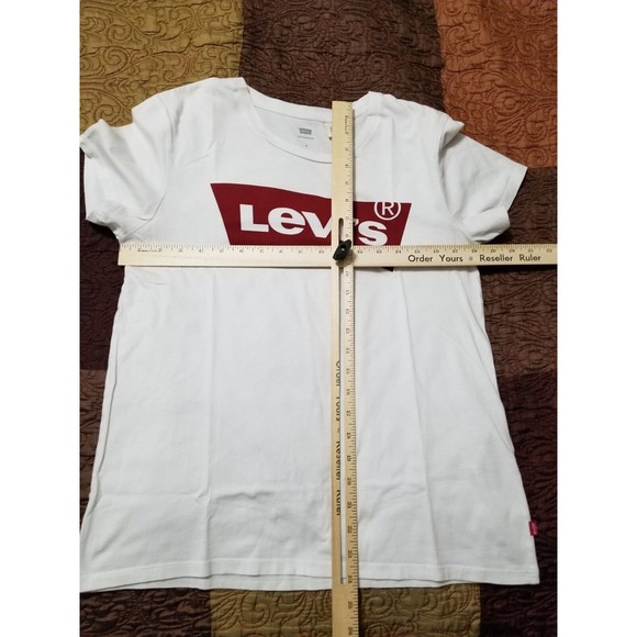 Levi's White Tee T Shirt Top Red Logo Graphic Short Sleeve Scoop Neck Sz Med - Picture 9 of 9